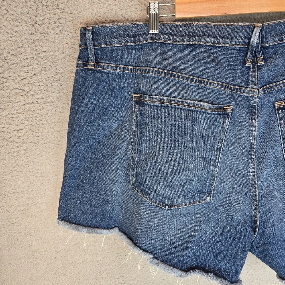 NWOT Good American Good '90s Blue 645 Raw Step Hem Denim Shorts $129 Plus Sz 24